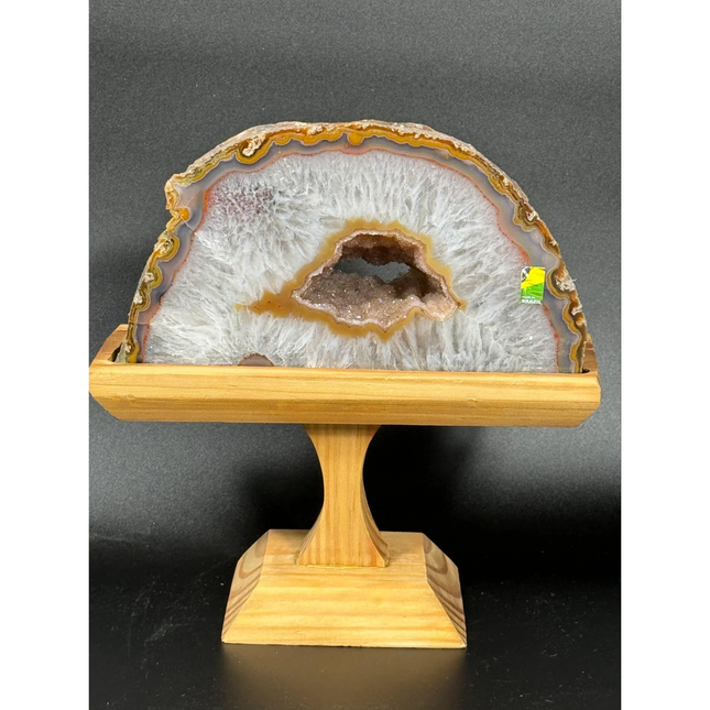 AGATE HALVE WITH DRUZY ‘stand included’