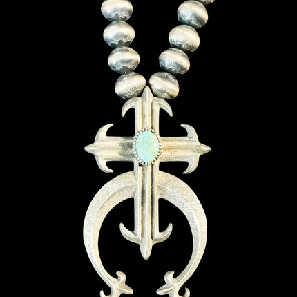 NAVAJO PEARLS WITH SILVER TURQUOISE PENDANT