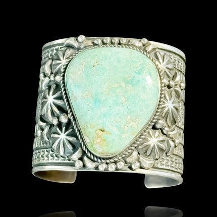 Sterling Navajo Indian Bone Cutter Cuff Bracelet With Cripple Creek Turquoise