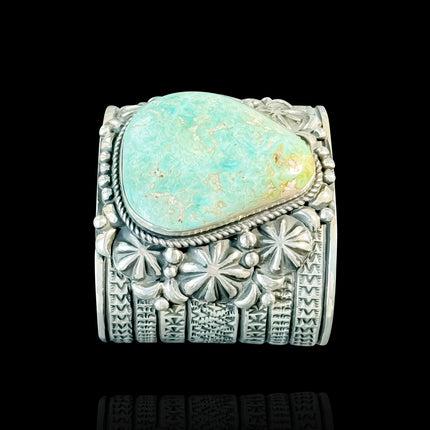 Sterling Navajo Indian Bone Cutter Cuff Bracelet With Cripple Creek Turquoise