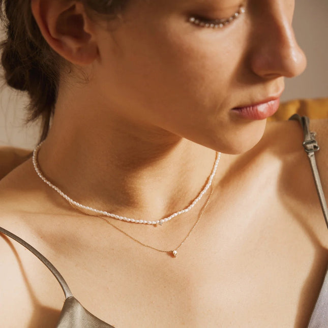 White Pearl & White Sapphire Necklace